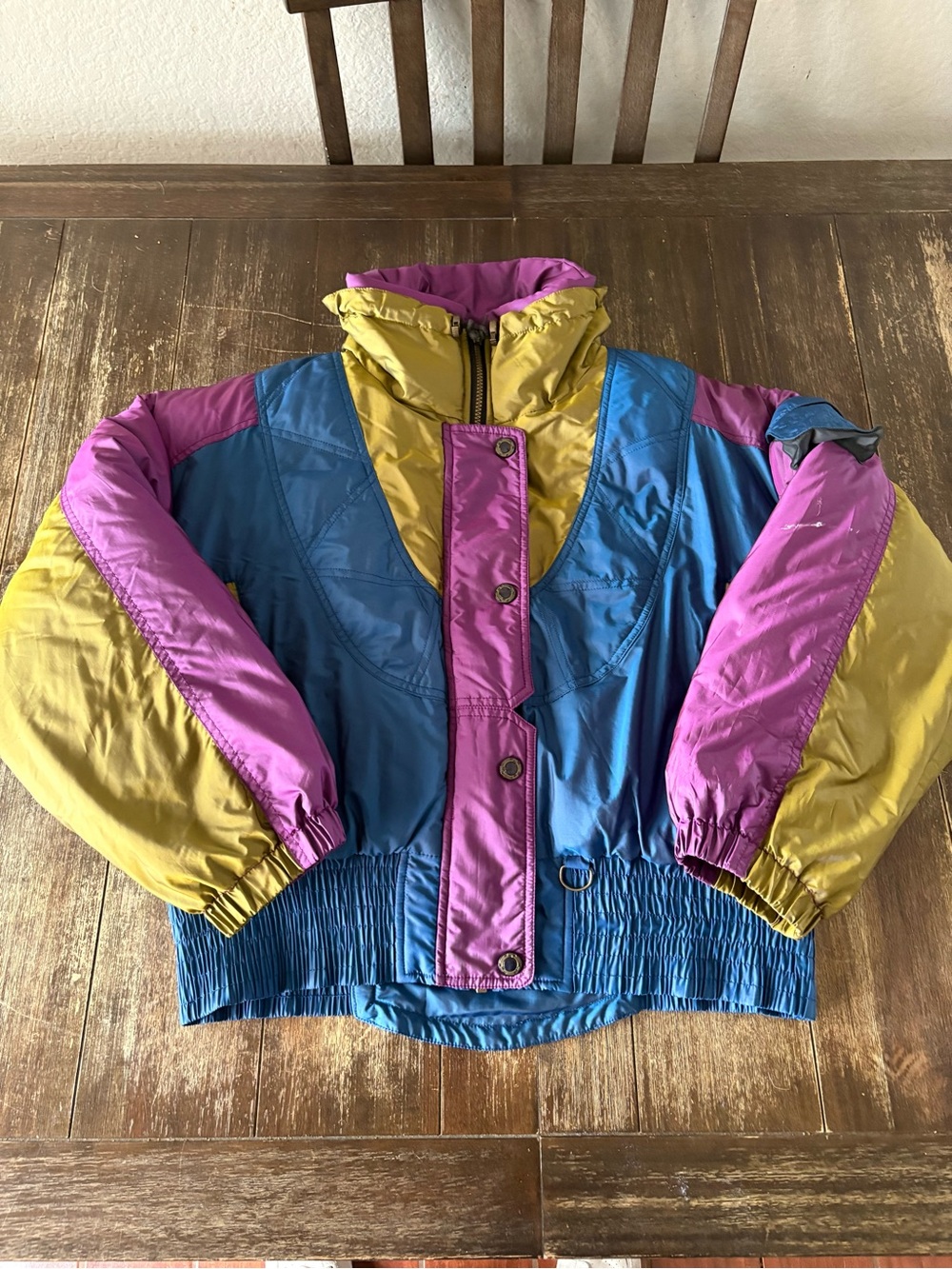 Vintage Fill Line Down Colorblock Puffer Jacket 90s Ski Bubble Coat Large